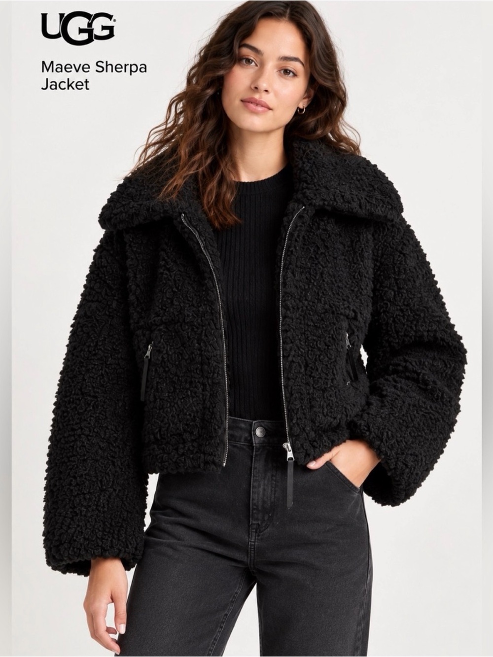 UGG Maeve Sherpa Jacket - Black Teddy Coat